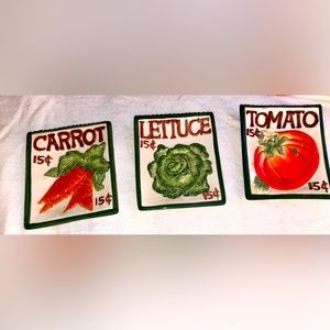 3 vegetable decorations plates for kitchen or dining room
